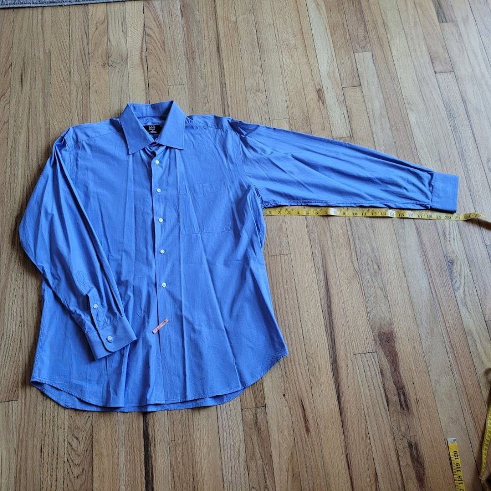 IKE BEHAR NEW YORK NEIMAM MARCUS MENS BLUE ITALIAN TWILL DRESS SHIRT SIZE 16 1/2